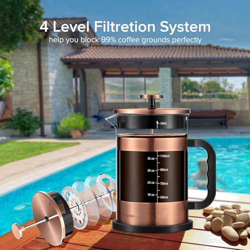 Large 51oz French Press Coffee Maker with Thickened Glass - New Style Copper
