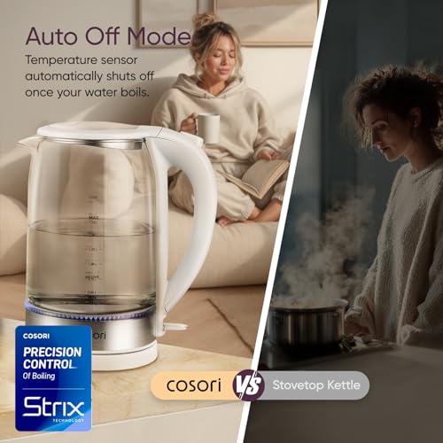 Cosori 1.8 Quart Electric Kettle - No Plastic Contact, White, 1.7L