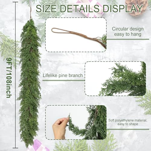 Artgar 9 Ft Christmas Cedar Garland - Realistic Greenery Cypress Garlands (Green 9ft)