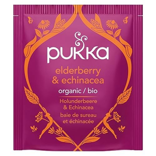 Organic Elderberry & Echinacea Herbal Tea Bags - 4 Pack of 20, Caffeine-Free Wellness Support