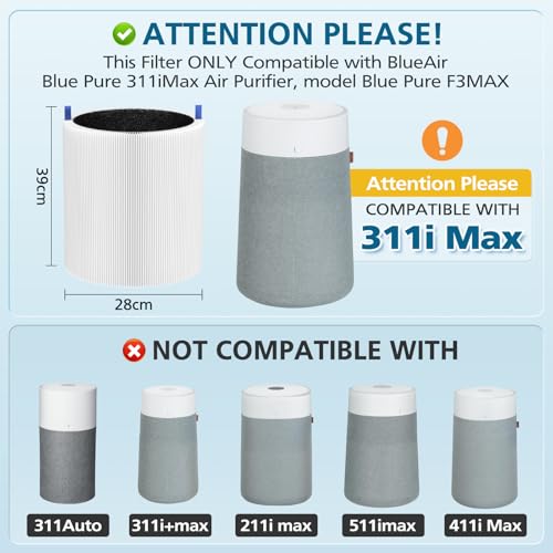 White Replacement Filter for Blue Pure 311i Max Air Purifier - Pack of 2