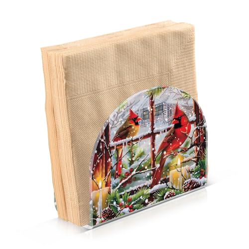 SUABO Red Cardinals Old Window Napkin Holder for Table Decor Acrylic Kitchen Accessory