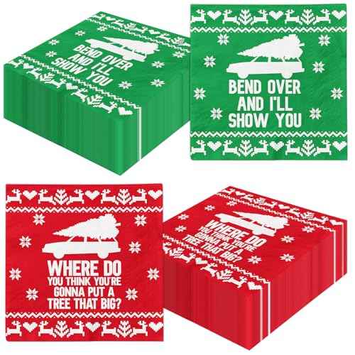 Christmas Vacation Decorations Napkins,40pcs Christmas Cocktail Napkins Disposable Red and Green Christmas Paper Napkins for Xmas Bathoroom Decor Winter Christmas Vacation Party