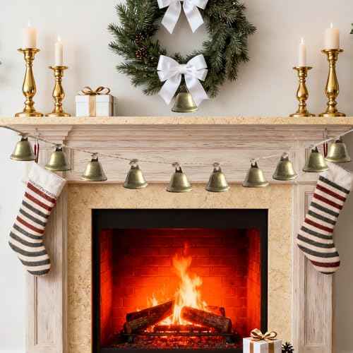 Bell Garland Christmas Decorations - Rustic Bronze Bells Banner for Christmas Tree Mantle Fireplace and Wall Decor