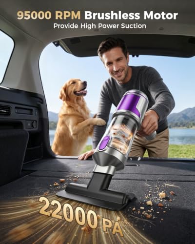 EOUMJE Cordless Handheld Car Vacuum Cleaner with 22kPa High Suction, Portable Mini Vacuum for Car, Home & Pet Hair, USB-C Rechargeable