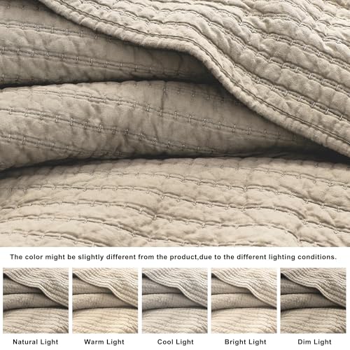 Linen King Size Quilt Set - Warm Yellow Tint, 100% Cotton, Channel Pick Stitch
