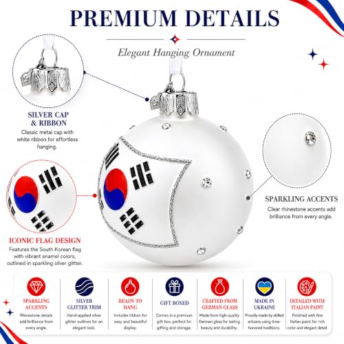 Flag of South Korea Glass Ball Christmas Ornament 3.25 Inches