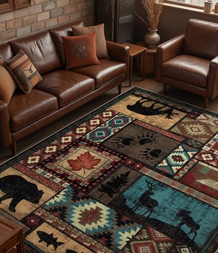 YIHOUSE 6x9 Rustic Cabin Area Rug - Brown, Machine Washable, Non-Slip, Pet Friendly