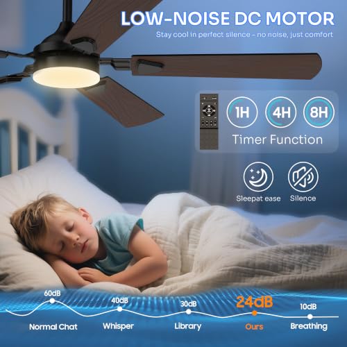 Crazypai Black 52-Inch Modern Ceiling Fan with Lights and Reversible Blades
