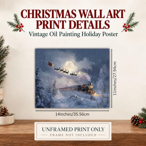 llyinglpdec Santa Sleigh and Reindeer Christmas Wall Art Print, Steam