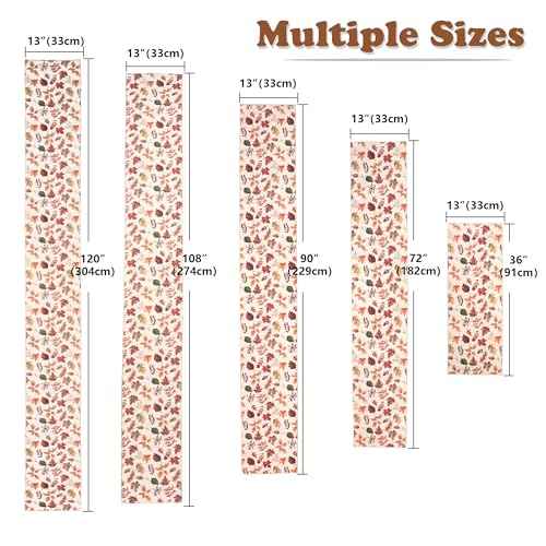 OWENIE Fall Table Runner for Kitchen Dining Table, Thanksgiving Autumn Printed Harvest Pumpkins Maple Leaves Textured Fabric Halloween Holiday Home Decorations, Water-Proof, Washable, 13" W x 90" L