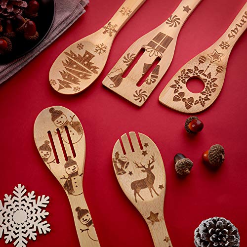 Boao Classic Style Christmas Wooden Spoons Set - 5 Pcs Kitchen Utensils Gift