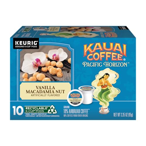 Kauai Coffee Vanilla Macadamia Nut K-Cup Pods - 6-Pack of 10, Medium Roast, Recyclable, Hawaiian Flavor