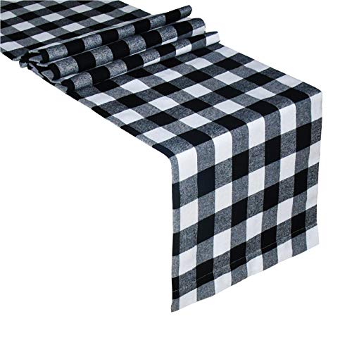 Buffalo Check Table Runner 14 x 60 Inch - Black & White Cotton Polyester