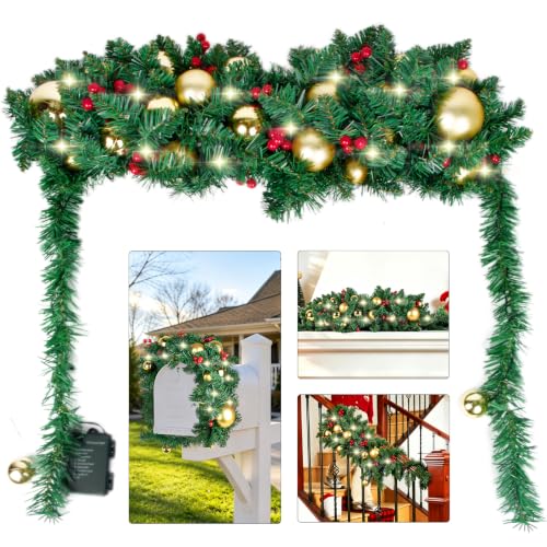 Llama Christmas Mailbox Garland with Pine, Ornaments & Lights - Indoor Outdoor Holiday Decor