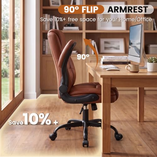 Stella Mia Dark Brown Office Desk Chair with Flip-Up Arms, Ergonomic Support
