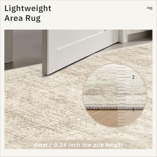 6ft Beige Round Area Rug Non-Slip Pet-Friendly Washable Living Room Carpet