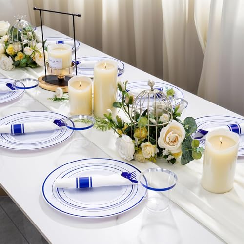 Blue Plastic Dinnerware Set for 50 Guests - 350 Pieces, Includes Plates Cups Utensils Napkins - Variation of THIS listing