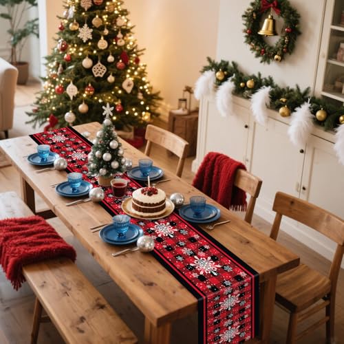 Hegbolke 6 Pack Christmas Table Runners 14 x 108 Inch Red & Black Buffalo Plaid Holiday Decor