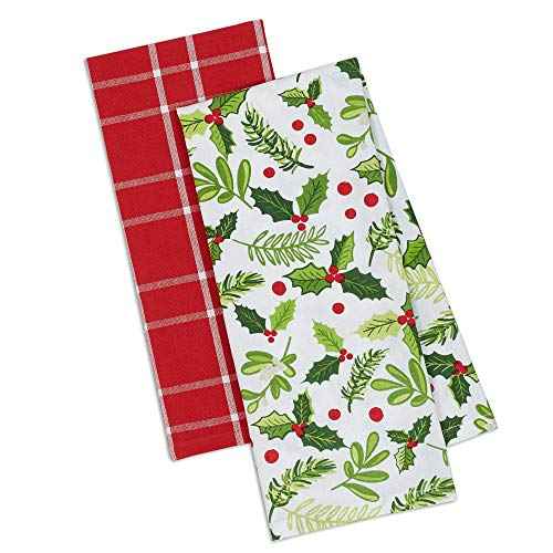 DII Christmas Kitchen Towel Set, Floral Tea Towels for Baking, Cleaning, Entertainment & Cooking, 18x28, Boughs of Holly, 2 Piece