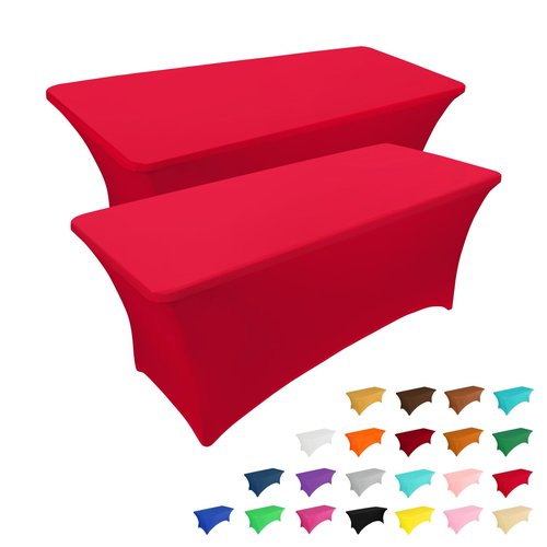 IVAPUPU 2 Pack 4FT Table Cloth for Rectangular Fitted Events Stretch Red Table Covers Washable Cover Spandex Tablecloth Protector for Party, Wedding, Cocktail, Banquet, Festival