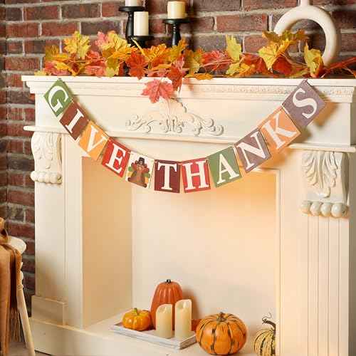 Thanksgiving Wooden Banner, Give Thanks Decor, Happy Fall Thanksgiving Mantle Fireplace Decorations