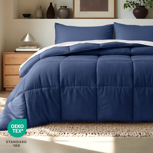 Bare Home Oversized Queen Comforter Set - 1800 Ultra Soft Dark Blue