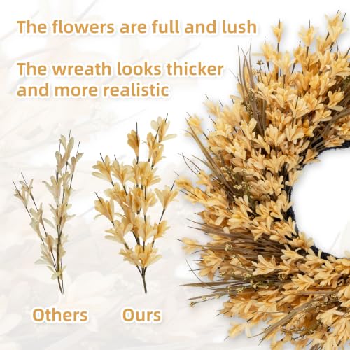 Large Outdoor Fall Wreath with Yellow Forsythia & Berries - 26-28 Inches
