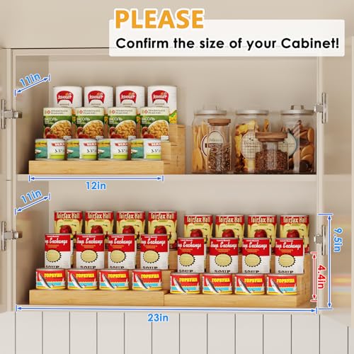 2-Pack Expandable Bamboo Can Organizer for Pantry Display, Holds 48