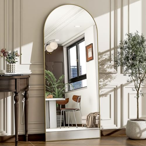 WISSMIELS 57" x 20" Gold Arched Full Length Mirror Wall & Floor Mount