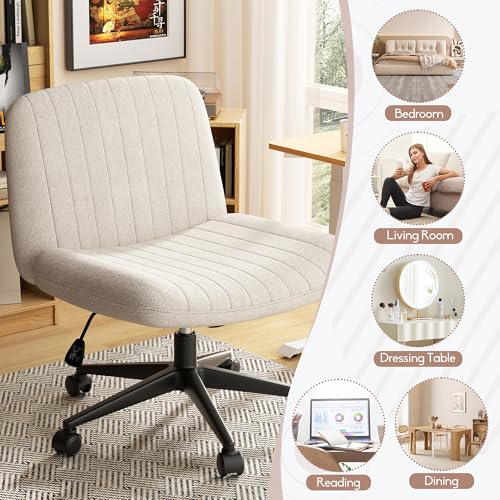 SUNLEI Pink Cross Legged Office Chair with Wheels, Adjustable Swivel Desk Chair for Vanity & Home Office