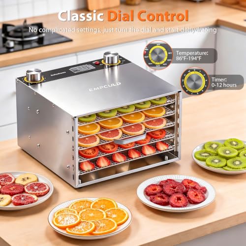 Empculd 5-Tray Food Dehydrator with Stainless Steel Trays, 194°F, 3.1 ft² Drying Area
