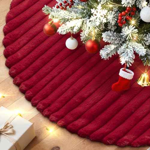 Lanpn Christmas Tree Skirt 12 inch, Faux Fur Xmas Tree Skirt Plush Winter Christmas Tree Mat for Small Mini Pencil Slim Artificial Trees Winter Home Party Indoor Xmas Decor (Red, 40cm)