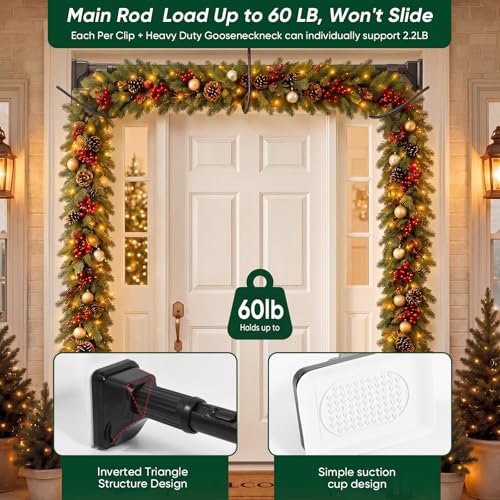 Adjustable Christmas Garland Hanger for Front Door, No-Drill Tension Fit, 27.6-47.2 Inches