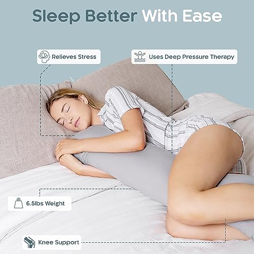 SleepCloud Cooling Weighted Body Pillow 6.5lbs, 41 x 10 Inches, Grey Tencel Cover