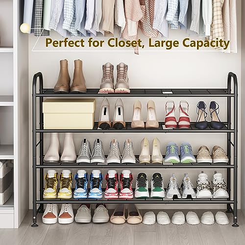 Long Shoe Rack 4-Tier Black Metal Shoe Storage Organizer for Closet Entryway