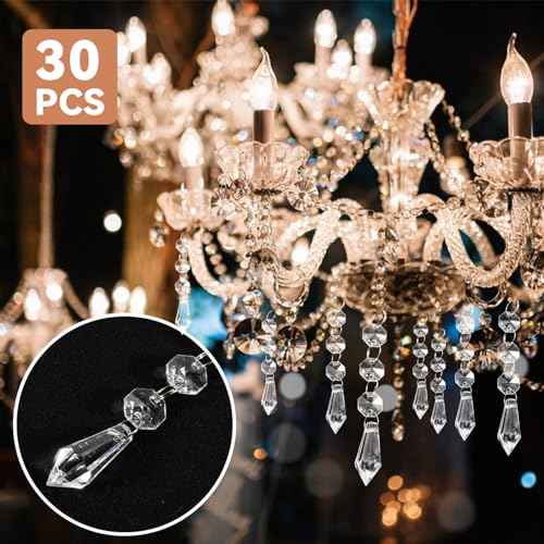 MAQIHAN 30PCS Christmas Crystal Ornaments - Icicle Hanging Crystals Clear Plastic Ornaments Strands Chandelier Parts Dangling for Christmas Tree Winter New Year Party Supplies