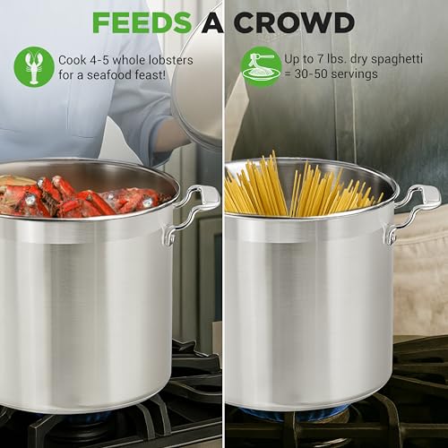 NutriChef 24 Quart Stainless Steel Stock Pot with Lid - Heavy Duty, Induction Base