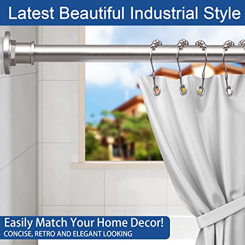 BRIOFOX Industrial Shower Curtain Rod 2-in-1 Tension & Screw Mount, 43-72 Inch Brushed Nickel Stainless Steel, Never Rust