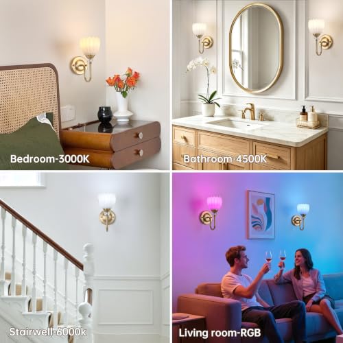 Battery Operated Wall Sconce Set of 2 - Dimmable Tulip Shade with Remote Control