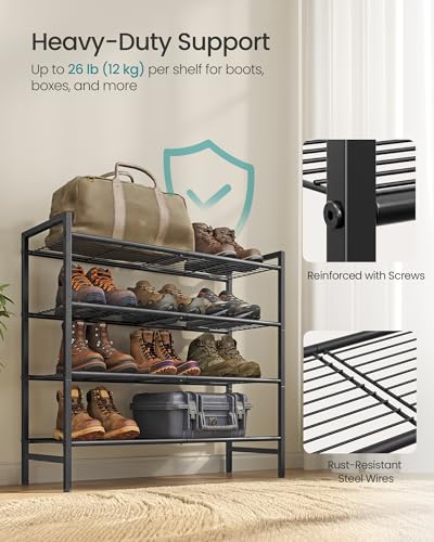SONGMICS 4-Tier Metal Shoe Rack - Black Vertical Organizer, Holds 20 Pairs