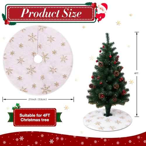 18 Inches Christmas Tree Skirt, White Plus Xmas Tree Skirt with Golden Snowflake Sequin Decoration for Christmas Tree Decoration Party Supply