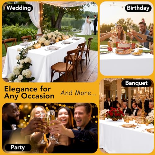 White Rectangle Tablecloths 60x120 Inches - 10 Pack, Wrinkle & Stain-Resistant Polyester