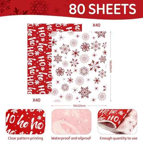 Fumete 80 Pcs Christmas Wax Paper Sheets for Food Snowflake Hoho Wax Paper Wrapping Bulk Deli Parchment Baking Paper Sandwich Candy Cookies Waterproof Wrappers Oilproof Basket Liners