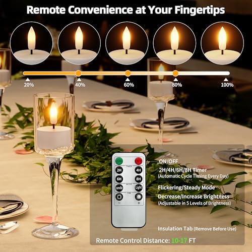 Rechargeable Flameless Tea Lights Candle Set with Charging Station & Remote - White 12Pcs