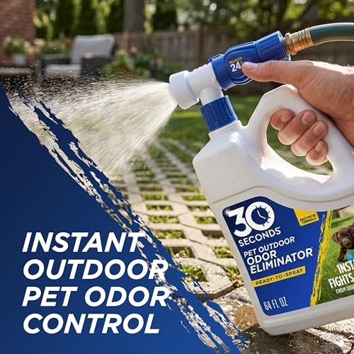 30 Seconds Outdoor Odor Eliminator for Pets & Turf - 64 oz Hose Spray + 1 Gallon Refill