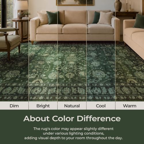Carpelux 8x10 Green Area Rug - Washable Non-Slip Soft Living Room Carpet
