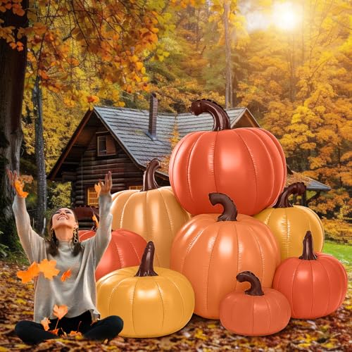 Fall Stacked Pumpkin Inflatable with LED Lights - 6 ft Tall Outdoor Halloween Decor - Harvest Stack Variation