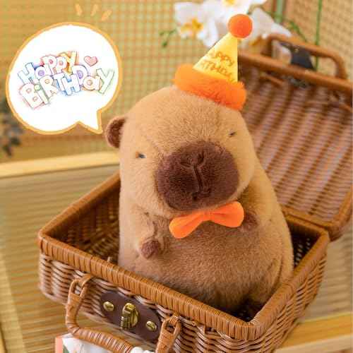 Cute Happy Birthday Capybara Plush Soft Capybara Birthday Stuffed Animal Kawaii Capibaras Peluches Stuffed Toys Gift for Kids 13 inch