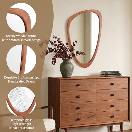WallBeyond Walnut Irregular Wall Mirror 30x19 Inch Modern Decorative Art